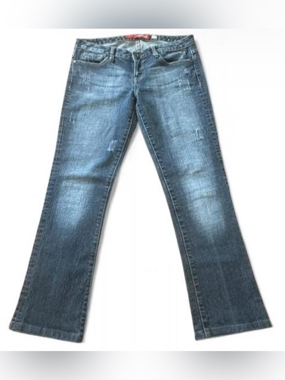 Guess Y2K Low Rise Bootcut Jeans Distressed Embroidered Denim Whiskered 33x27
